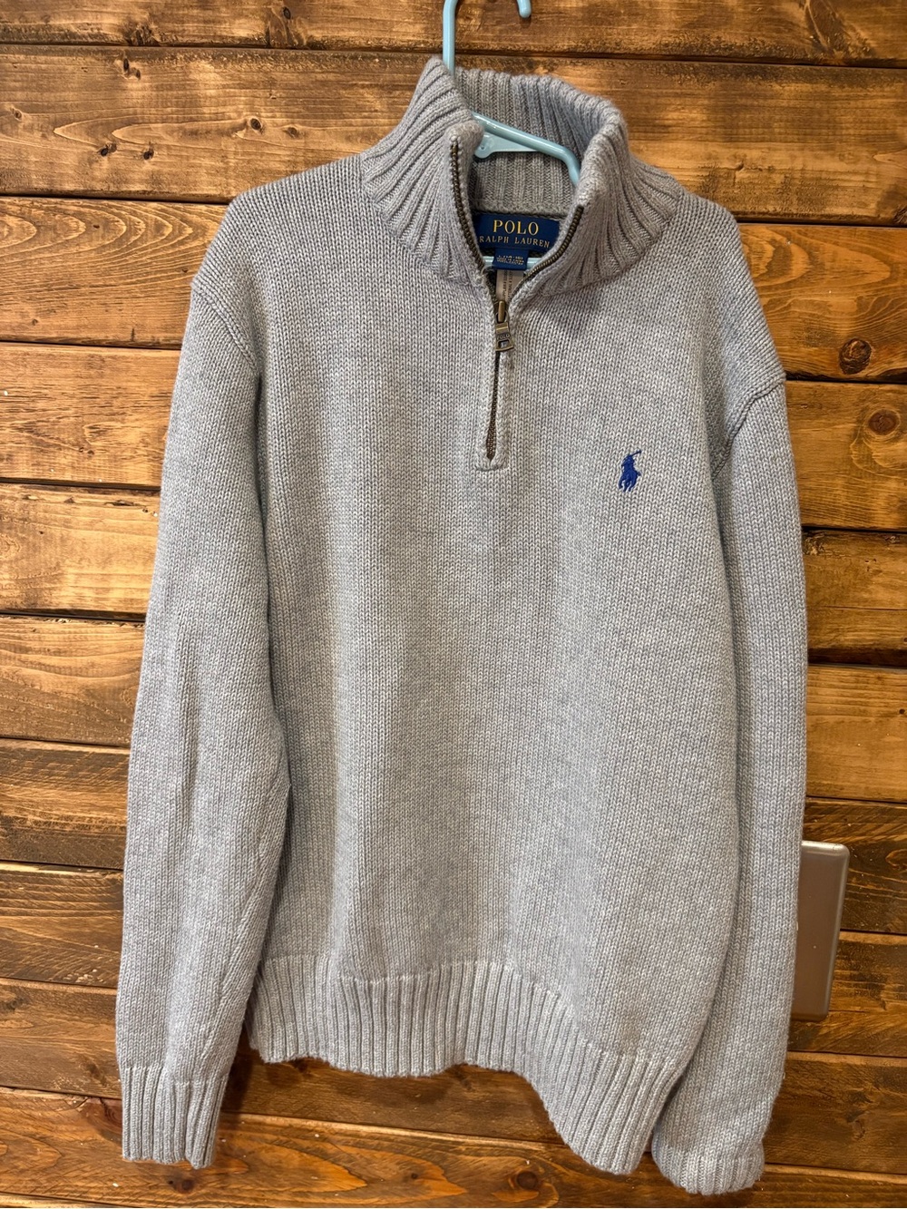 Polo by Ralph Lauren Boys Light Gray Half-Zip Sweater with Blue Pony size 12 L